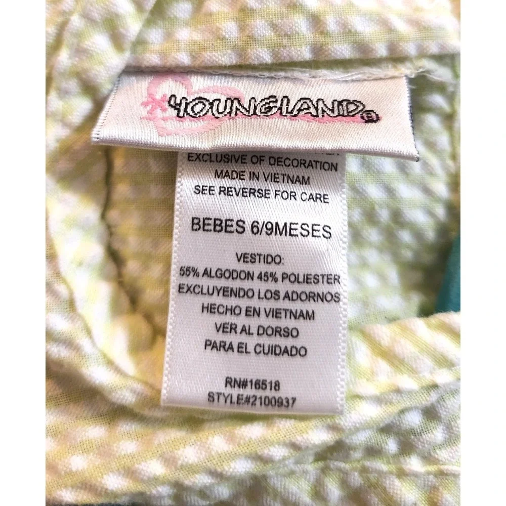 Youngland Baby Sz 6-9 Months Yellow Seersucker Gingham Dress Butterfly RickRack